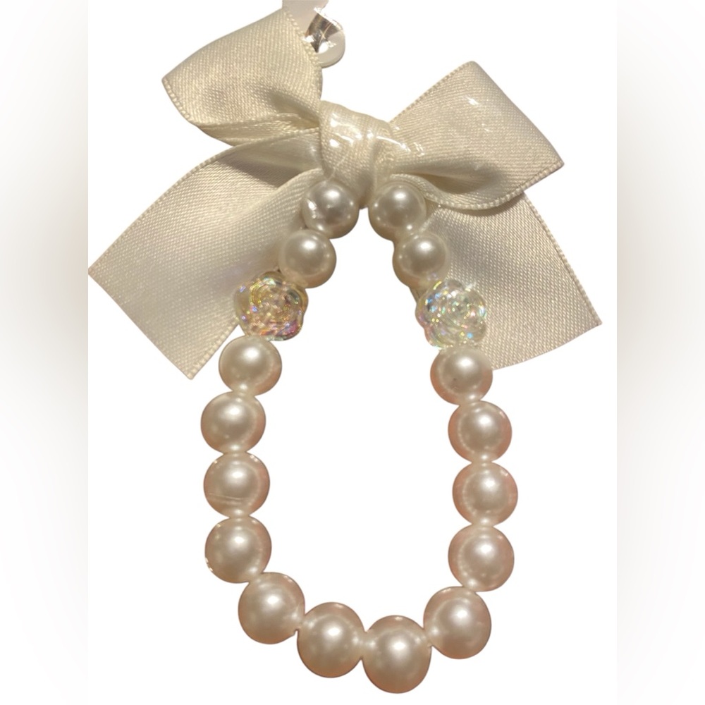 Faux Pearl Beaded Keychain with Bow